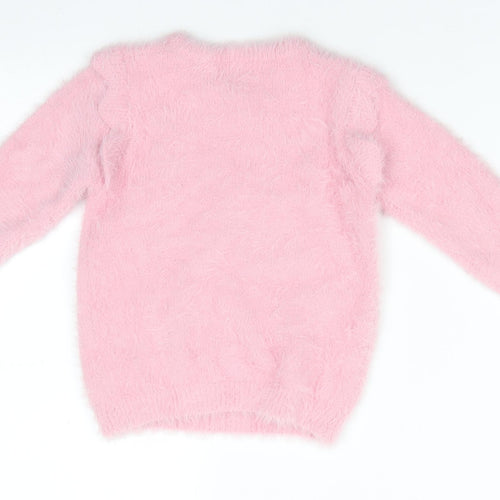 Primark Girls Pink Round Neck Animal Print Nylon Pullover Jumper Size 3-4 Years   - Stay Pawsitive Cat with sequin glasses face Bubblegum pink Soft