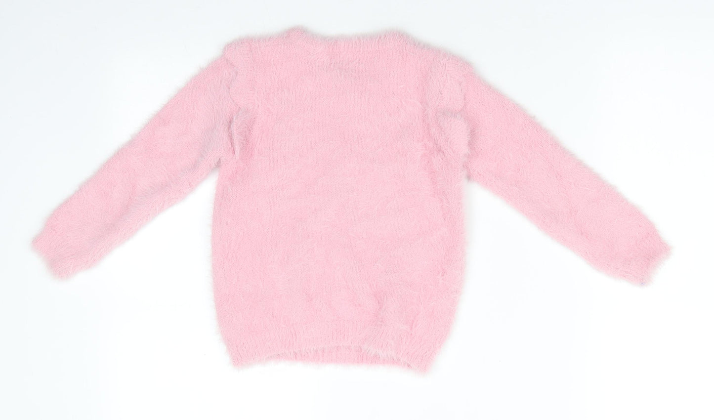Primark Girls Pink Round Neck Animal Print Nylon Pullover Jumper Size 3-4 Years   - Stay Pawsitive Cat with sequin glasses face Bubblegum pink Soft