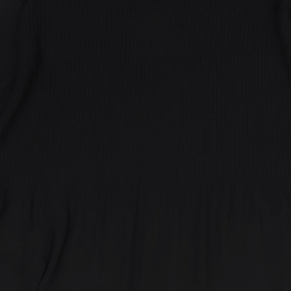 Preworn  Womens Black  Polyester Tunic Blouse  V-Neck - Semi sheer wide cuff arms Front neck tie Pleated effect