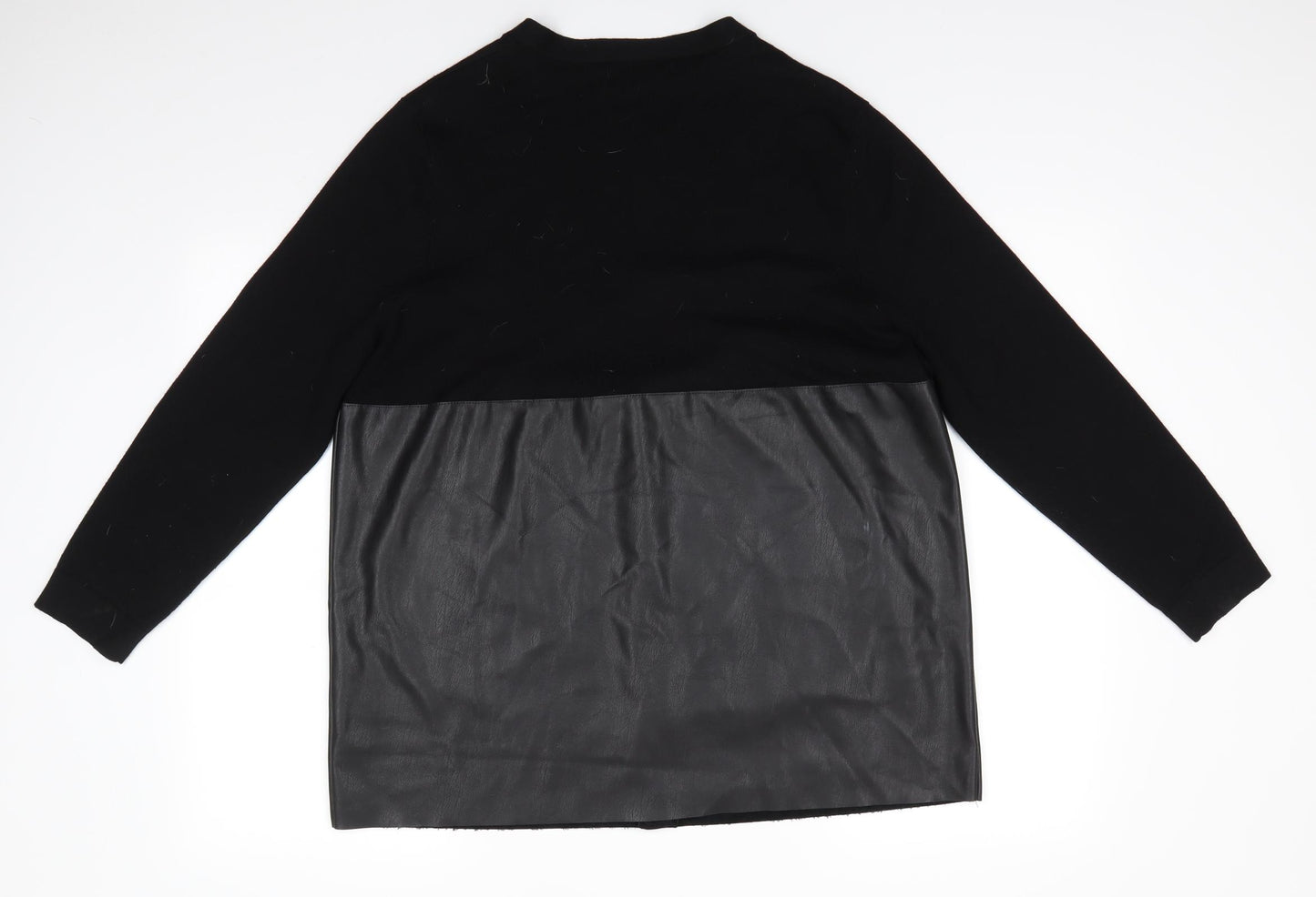 Zara Womens Black V-Neck  Polyester Cardigan Jumper Size 10   - Faux Leather & Knit Colour block Snapper fastenings