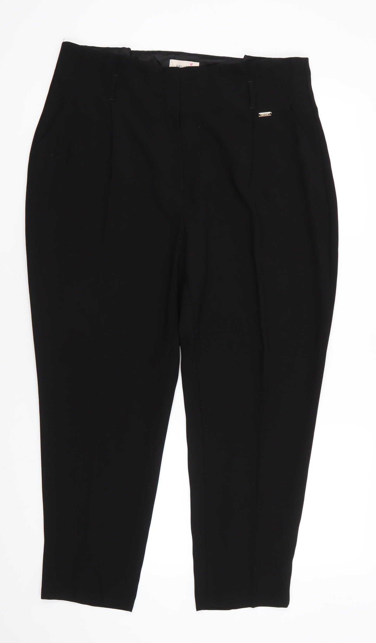 Per Una Womens Black  Polyester Dress Pants Trousers Size 14 L25 in Regular Zip - Cropped High Pleated Waist
