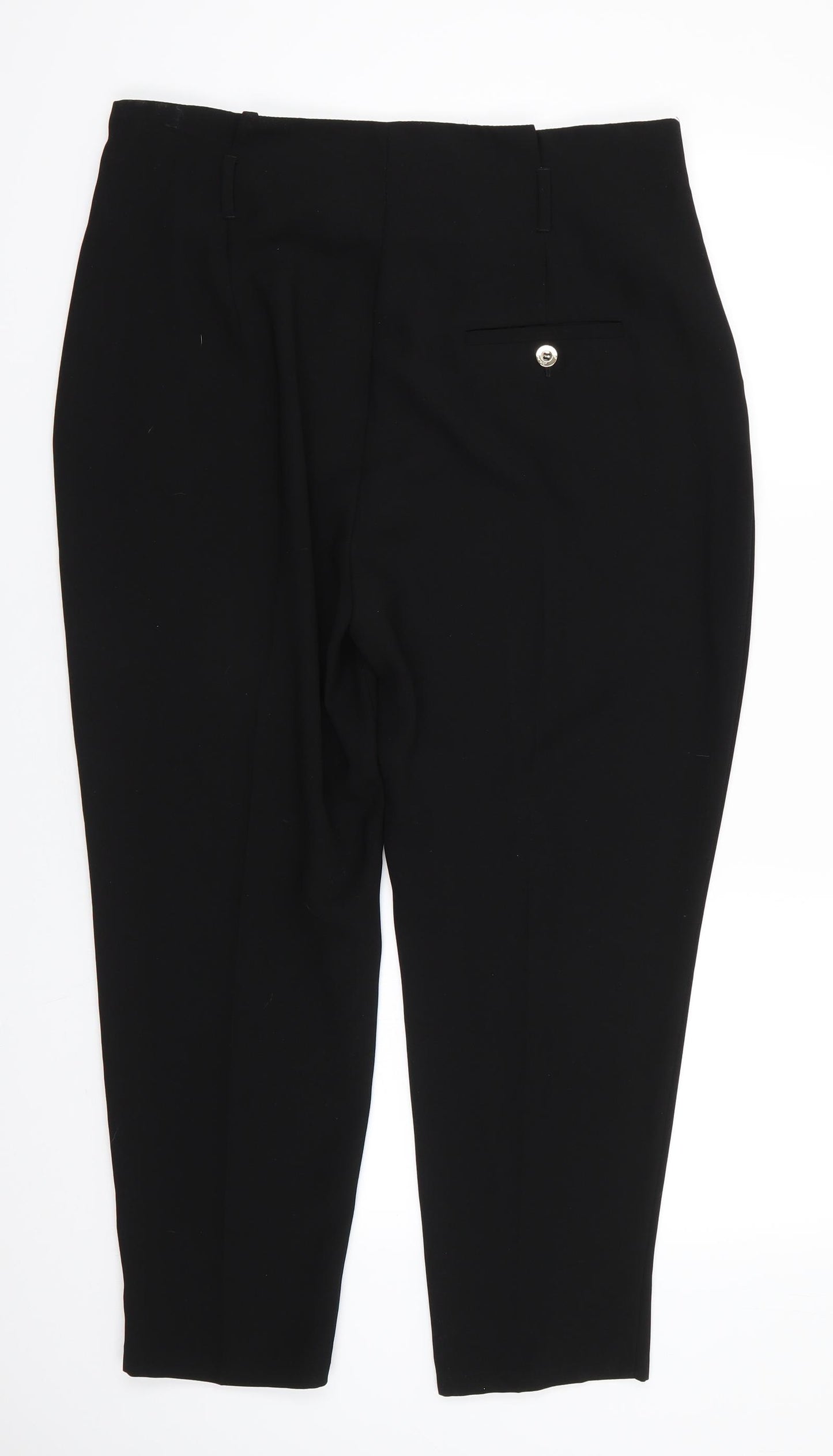 Per Una Womens Black  Polyester Dress Pants Trousers Size 14 L25 in Regular Zip - Cropped High Pleated Waist