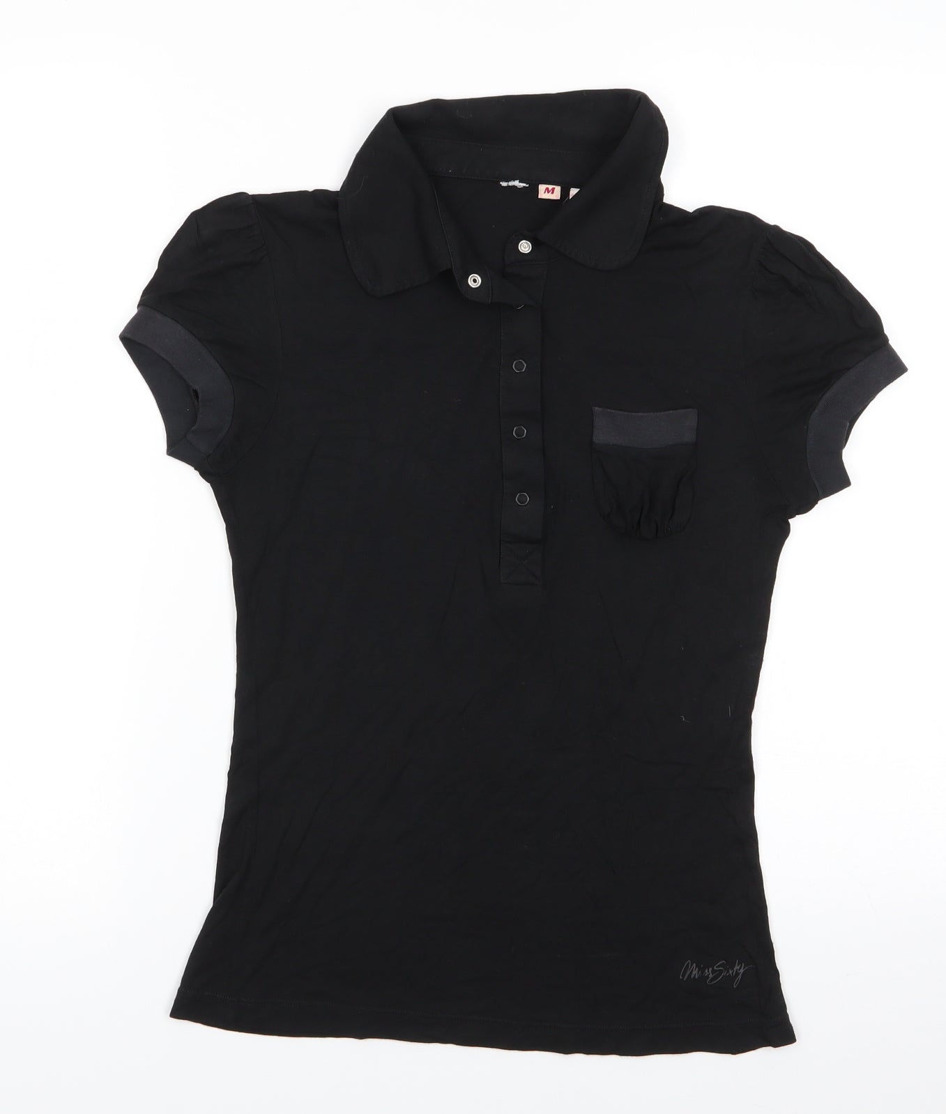 Miss Sixty Womens Black  Viscose Basic T-Shirt Size M Collared - Lightly gathered shoulders
