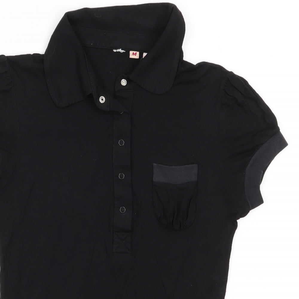 Miss Sixty Womens Black  Viscose Basic T-Shirt Size M Collared - Lightly gathered shoulders