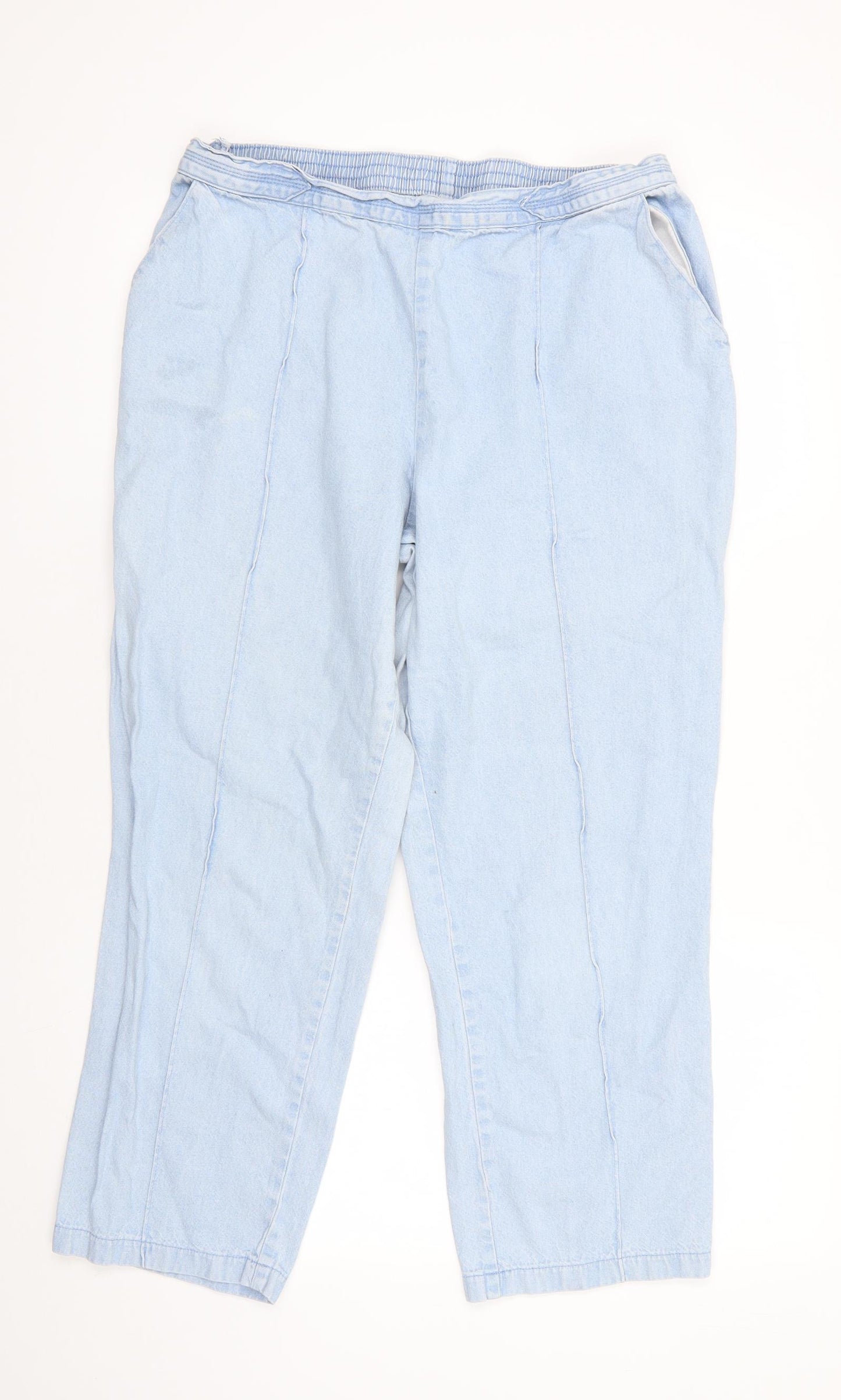 Marks and Spencer Womens Blue  Cotton Cropped Jeans Size 16 L24 in Regular  - Light Blue Back elastication