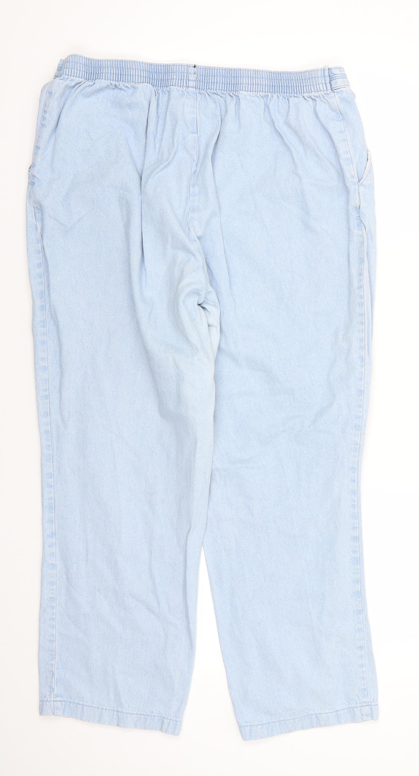 Marks and Spencer Womens Blue  Cotton Cropped Jeans Size 16 L24 in Regular  - Light Blue Back elastication