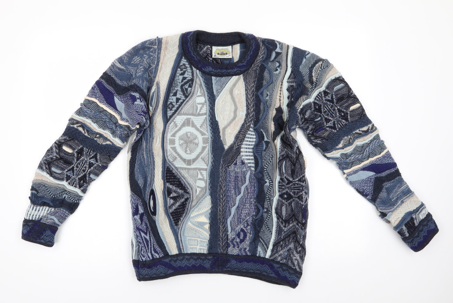 Lakeland Mens Blue Round Neck   Pullover Jumper Size M   - Abstract Pattern Blue Mix
