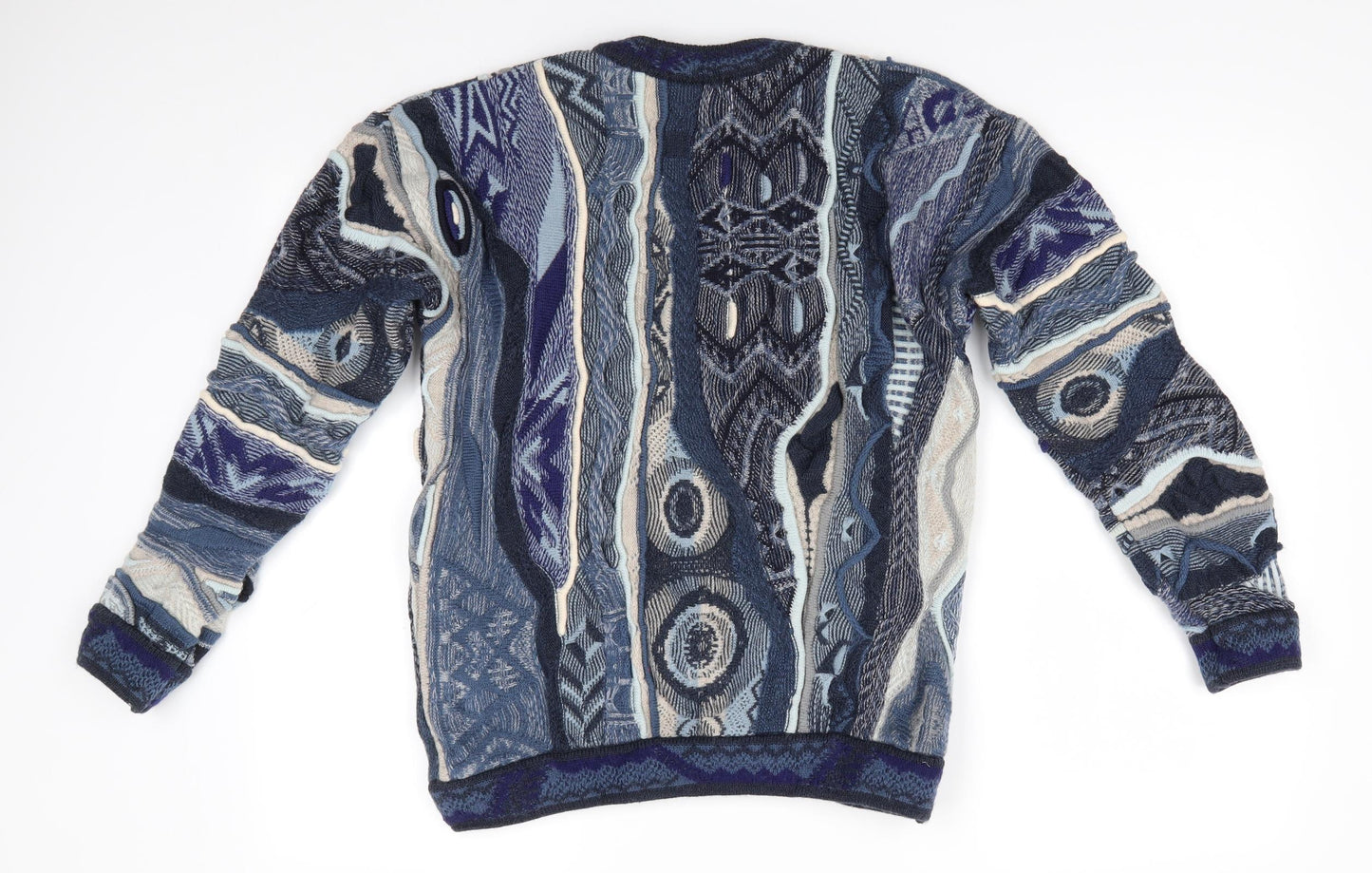 Lakeland Mens Blue Round Neck   Pullover Jumper Size M   - Abstract Pattern Blue Mix