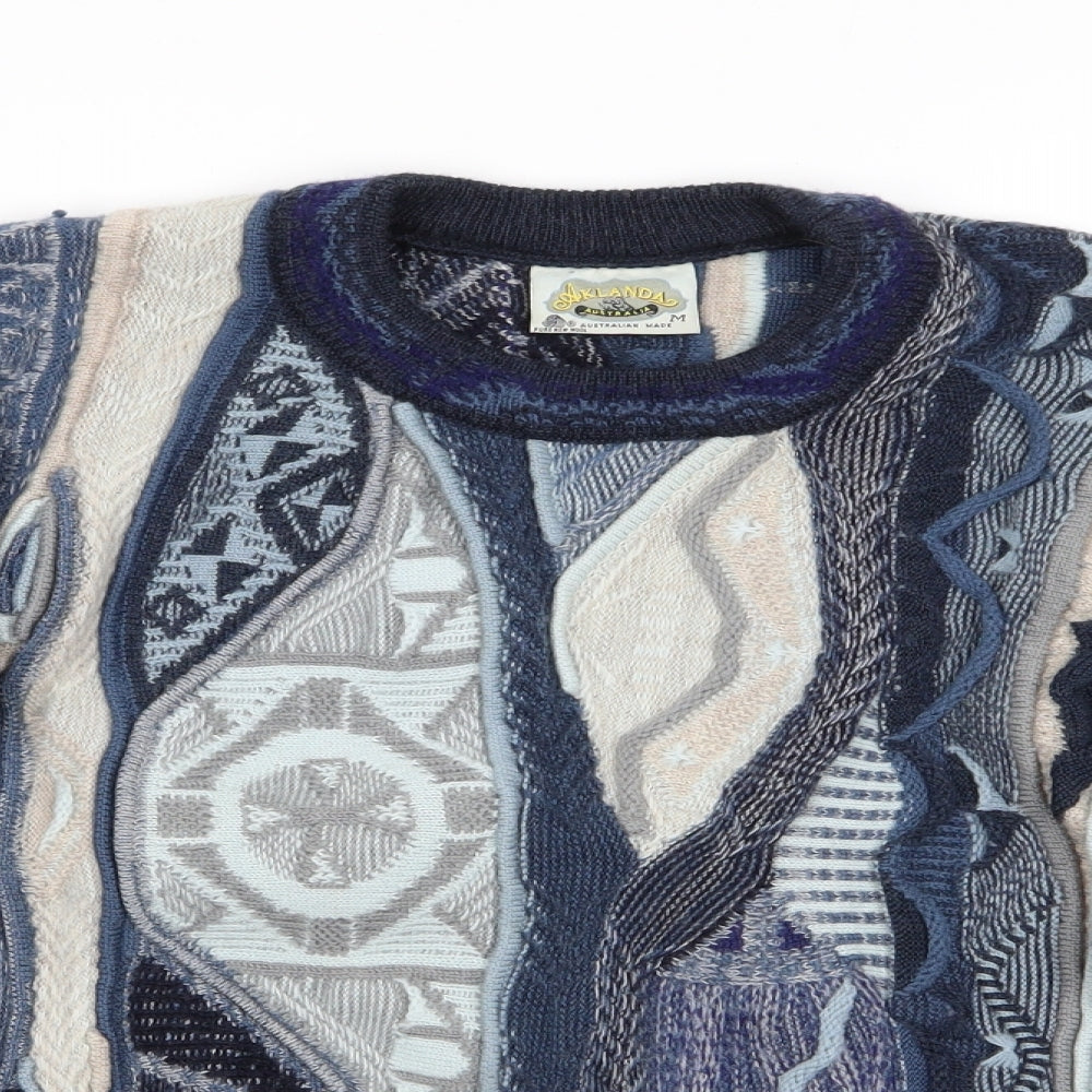 Lakeland Mens Blue Round Neck   Pullover Jumper Size M   - Abstract Pattern Blue Mix