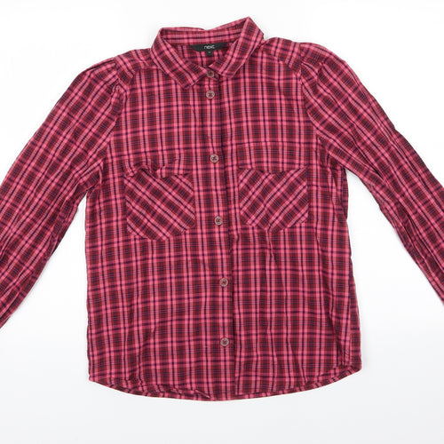 NEXT Womens Pink Check Cotton Basic Button-Up Size 12 Collared - Pinks Browns Burgandy small checksLightly gathered shoulders Frilled cuffs