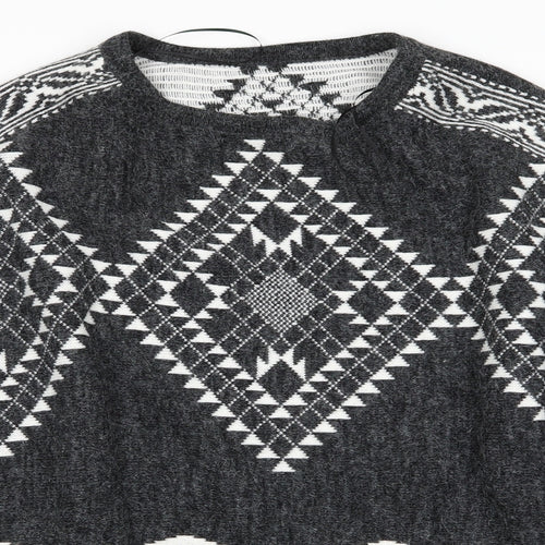 George Womens Grey Geometric  Overcoat Poncho Size M   - Poncho with sleeves Charcoal Grey White Mix