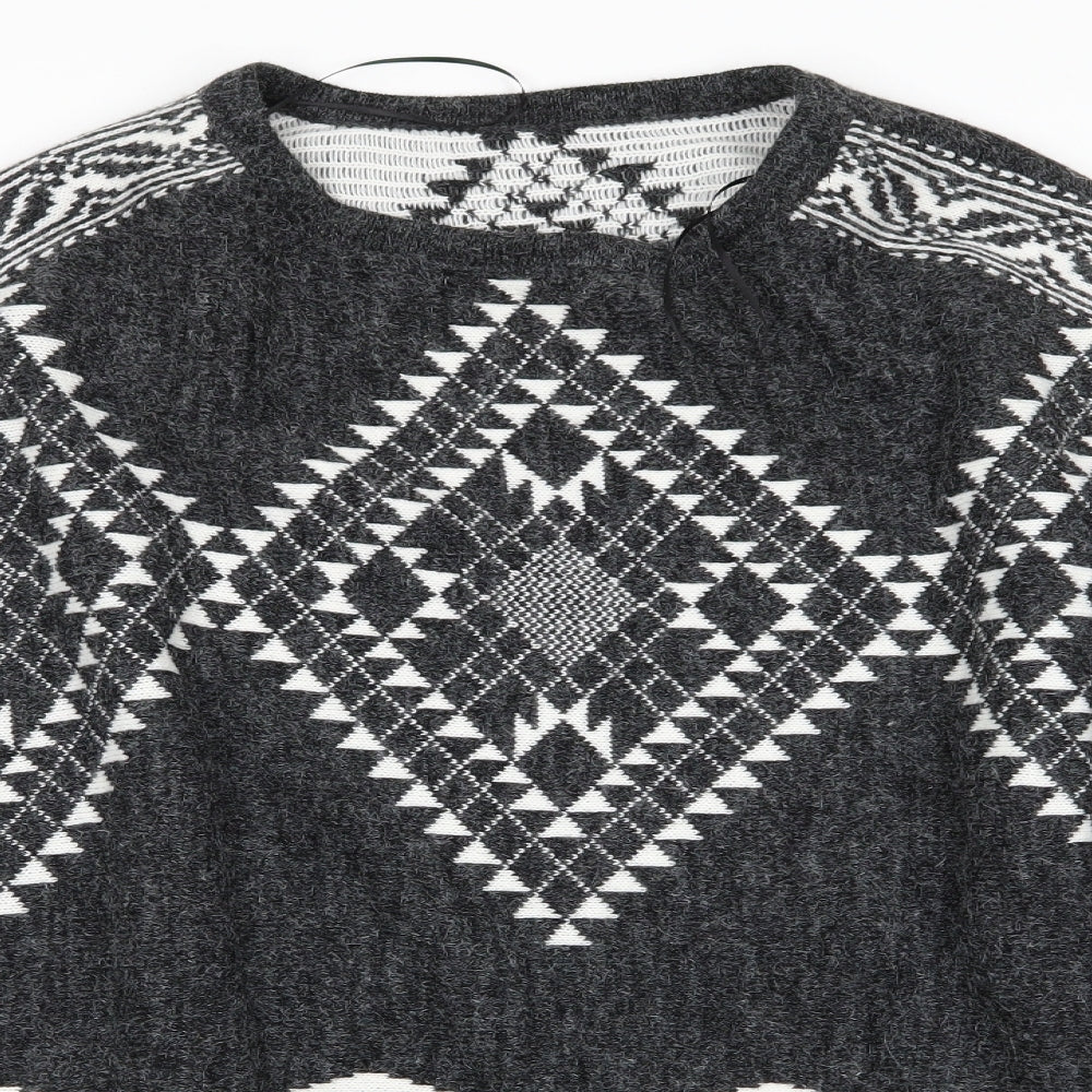 George Womens Grey Geometric  Overcoat Poncho Size M   - Poncho with sleeves Charcoal Grey White Mix