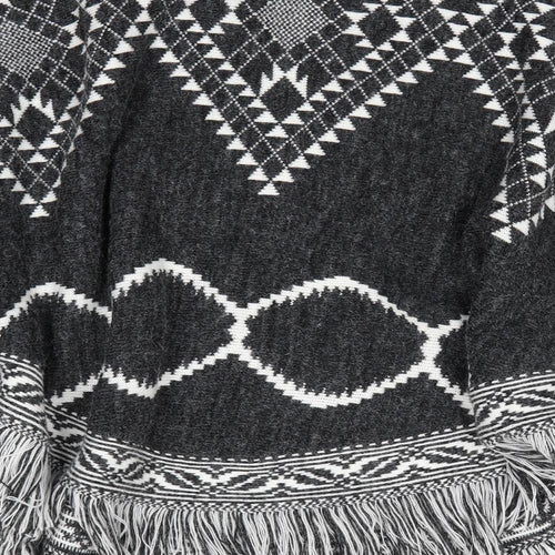 George Womens Grey Geometric  Overcoat Poncho Size M   - Poncho with sleeves Charcoal Grey White Mix