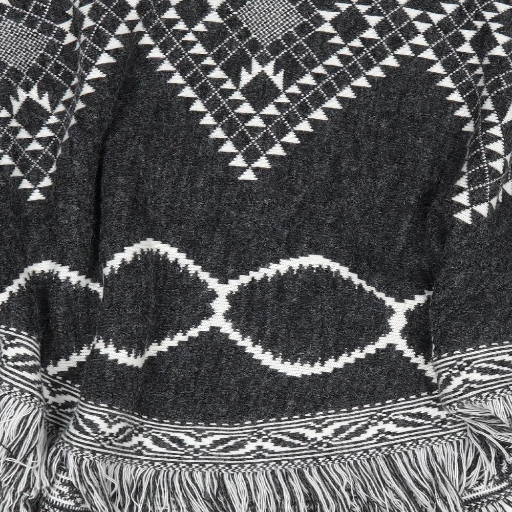 George Womens Grey Geometric  Overcoat Poncho Size M   - Poncho with sleeves Charcoal Grey White Mix