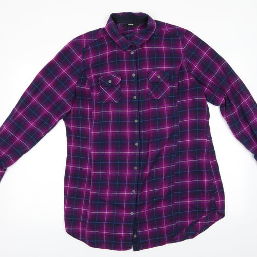 George  Womens Purple Check Cotton Basic Button-Up Size 18 Collared - Purple Blue Mix Adjustable Length Sleeves Metal buttons