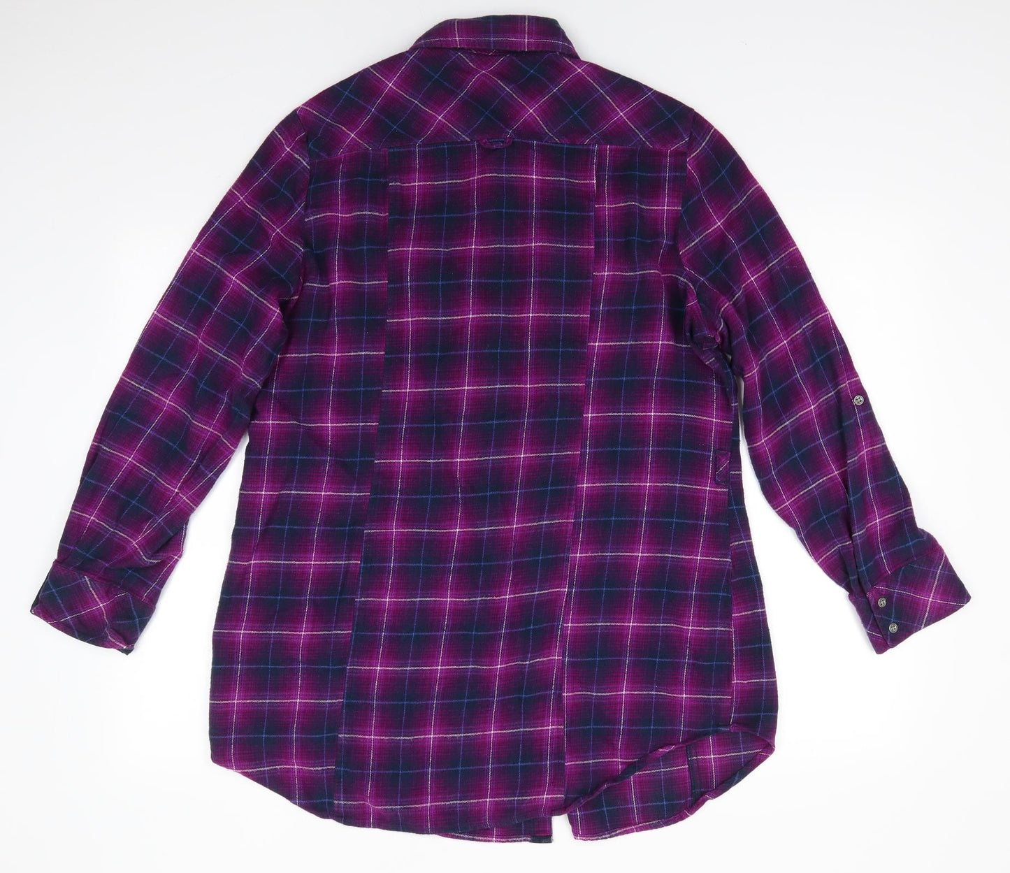George  Womens Purple Check Cotton Basic Button-Up Size 18 Collared - Purple Blue Mix Adjustable Length Sleeves Metal buttons