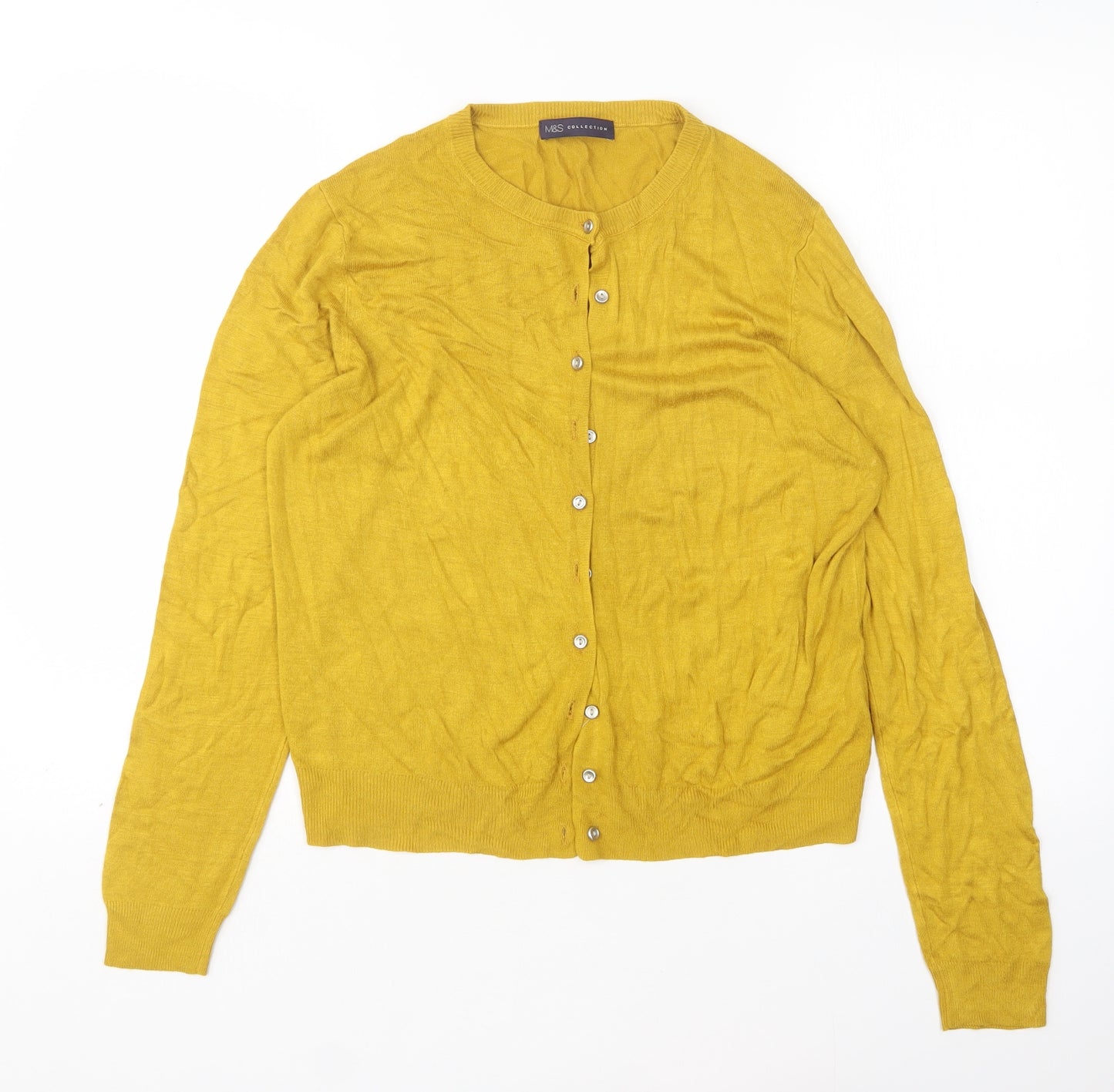M&S Womens Yellow Round Neck  Viscose Cardigan Jumper Size 14