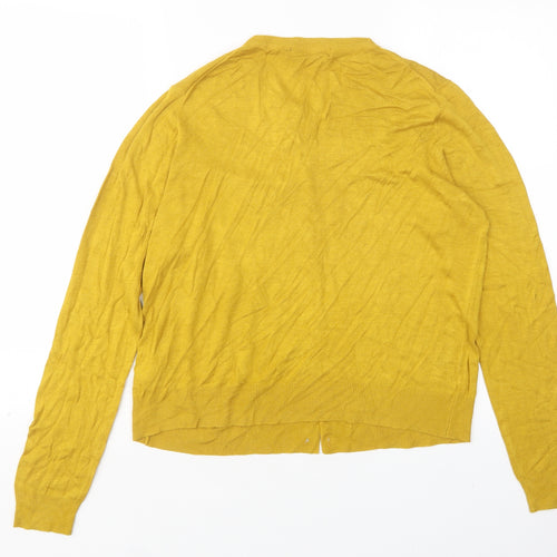 M&S Womens Yellow Round Neck  Viscose Cardigan Jumper Size 14