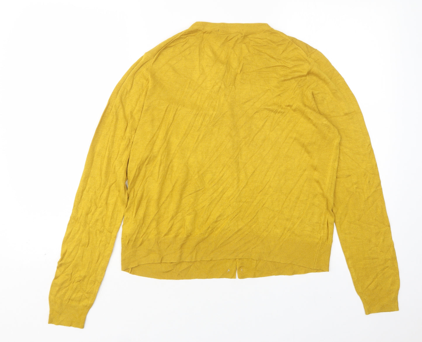 M&S Womens Yellow Round Neck  Viscose Cardigan Jumper Size 14