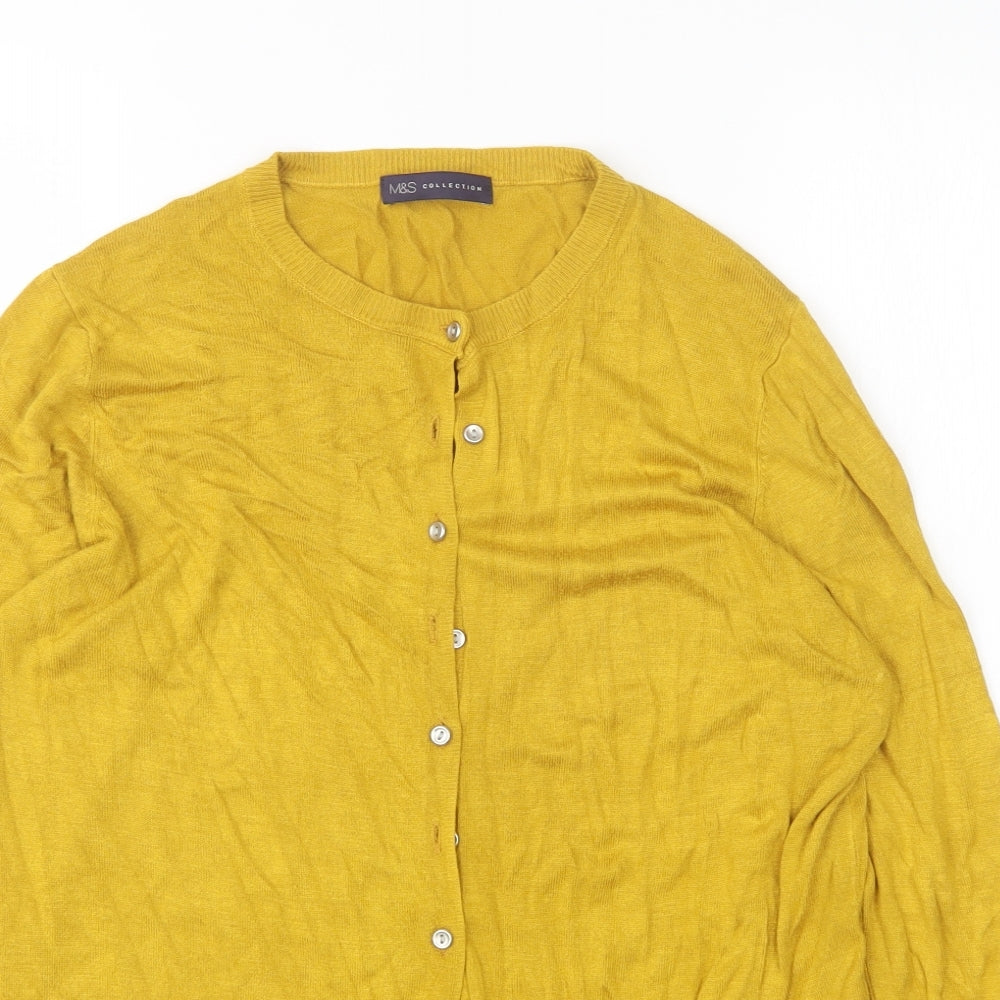 M&S Womens Yellow Round Neck  Viscose Cardigan Jumper Size 14