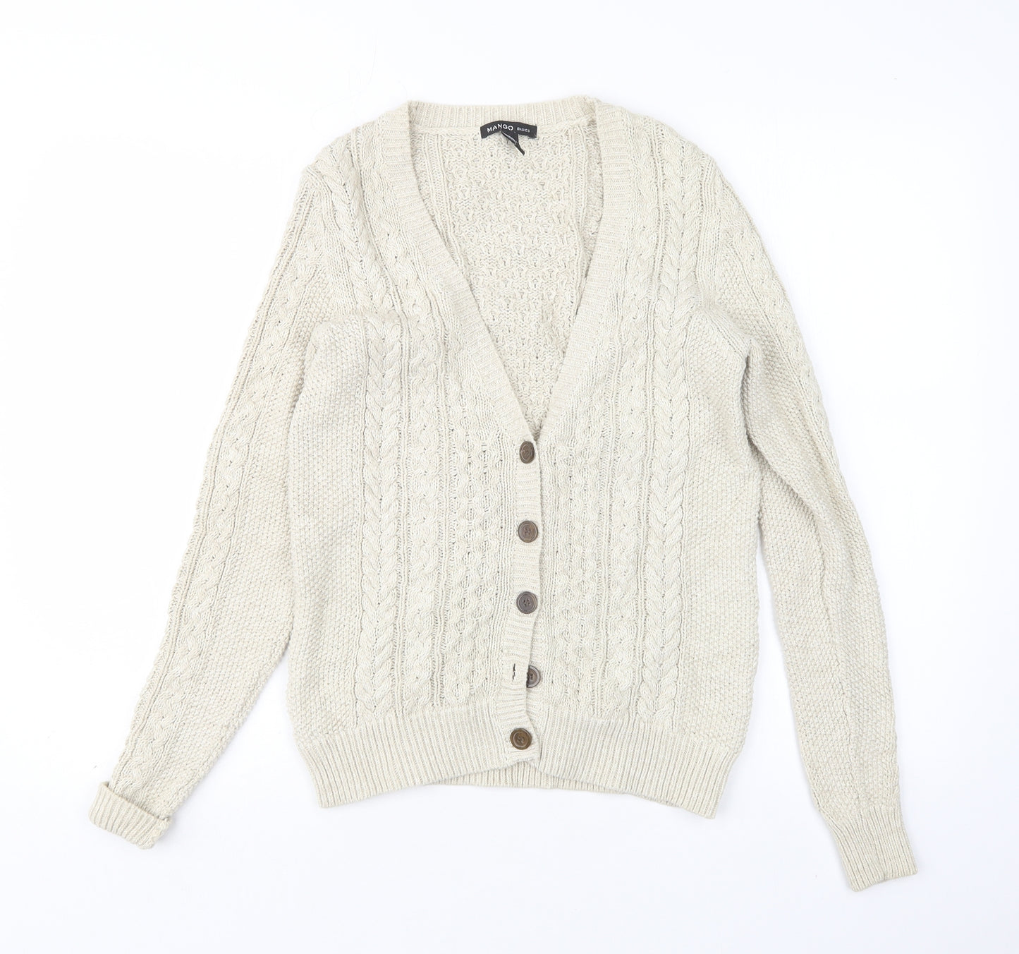 Mango Womens Beige V-Neck  Cotton Cardigan Jumper Size S
