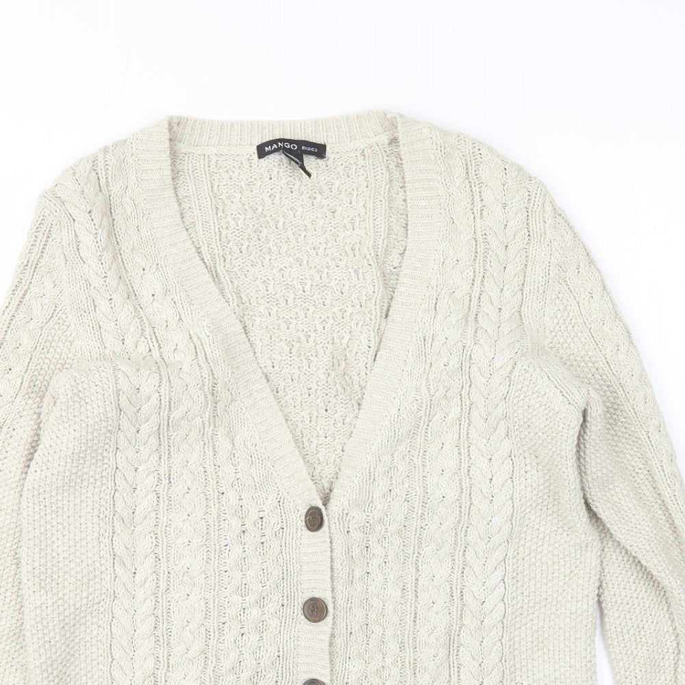 Mango Womens Beige V-Neck  Cotton Cardigan Jumper Size S