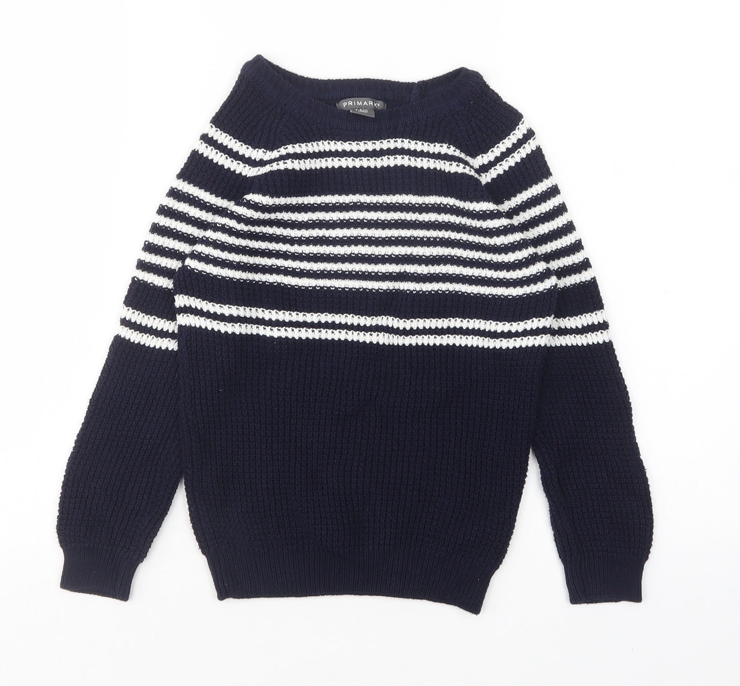 Primark Boys Multicoloured Round Neck Striped Cotton Pullover Jumper Size 7-8 Years