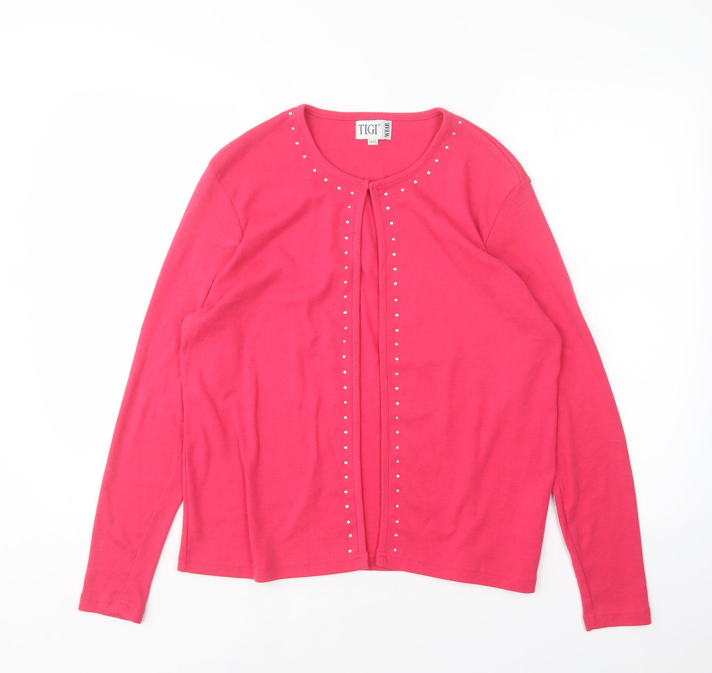 TIGI Womens Pink Round Neck  Polyester Cardigan Jumper Size 14