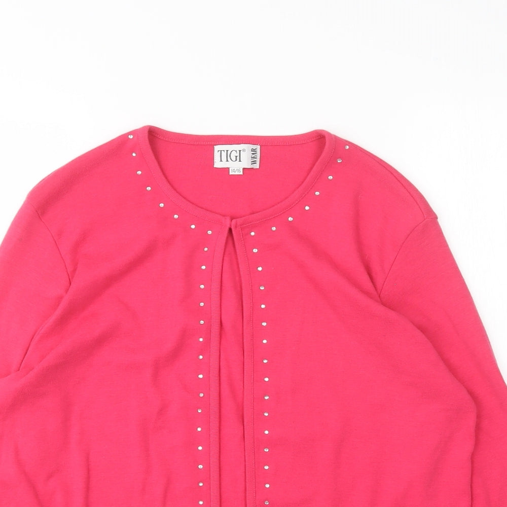 TIGI Womens Pink Round Neck  Polyester Cardigan Jumper Size 14