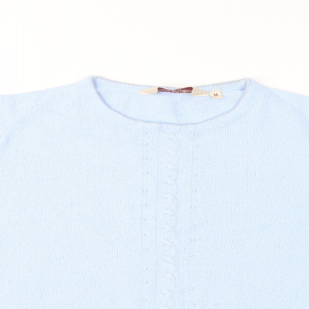 EWM Womens Blue Round Neck  Acrylic Pullover Jumper Size M