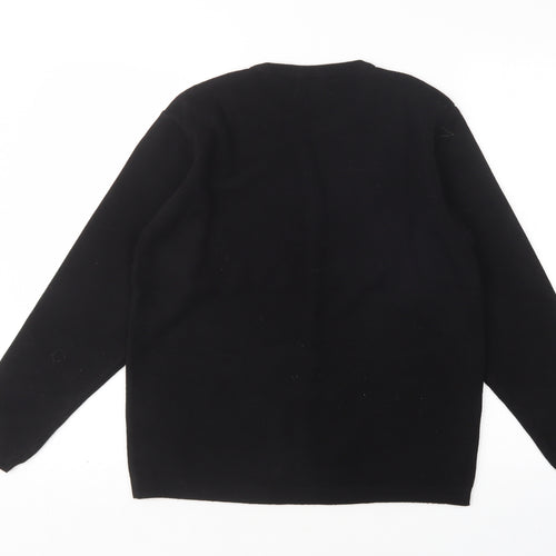 Akal Womens Black Round Neck Floral Acrylic Pullover Jumper Size S