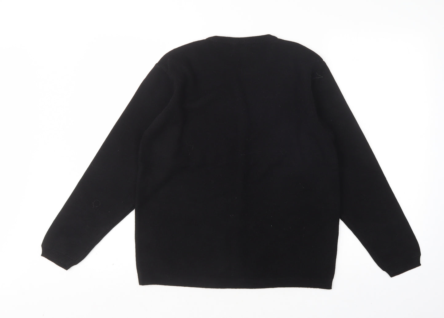 Akal Womens Black Round Neck Floral Acrylic Pullover Jumper Size S