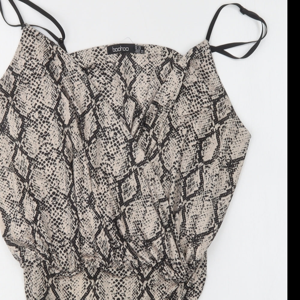 Boohoo Womens Multicoloured Animal Print Polyester Bodysuit One-Piece Size 18
