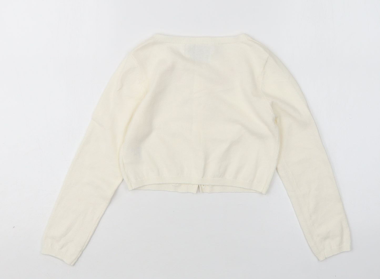 John Lewis Girls Ivory Round Neck Floral Cotton Cardigan Jumper Size 7 Years