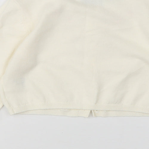 John Lewis Girls Ivory Round Neck Floral Cotton Cardigan Jumper Size 7 Years