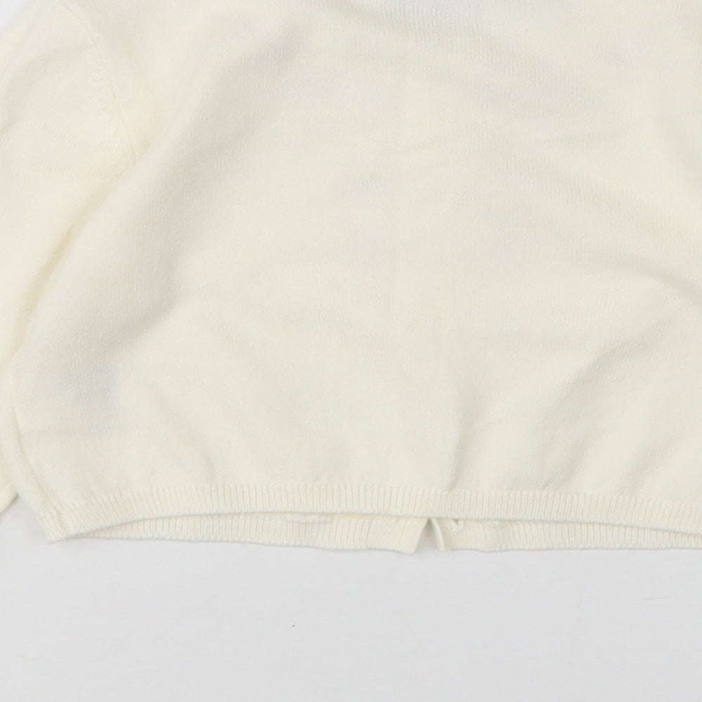 John Lewis Girls Ivory Round Neck Floral Cotton Cardigan Jumper Size 7 Years