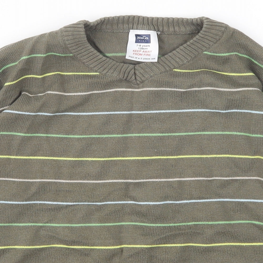 M&Co Boys Multicoloured Round Neck Striped Cotton Pullover Jumper Size 7-8 Years