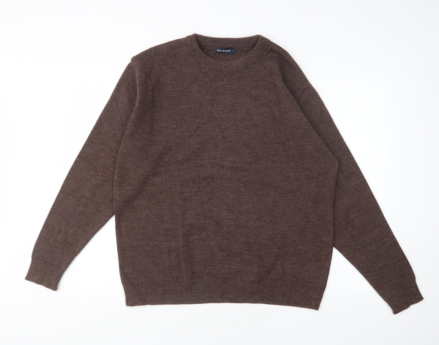 Peter England Mens Brown Round Neck  Acrylic Pullover Jumper Size L