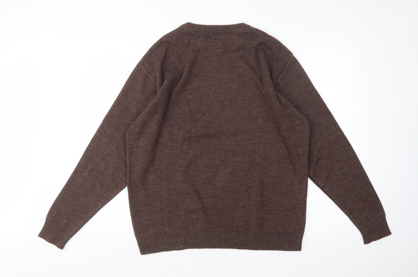 Peter England Mens Brown Round Neck  Acrylic Pullover Jumper Size L