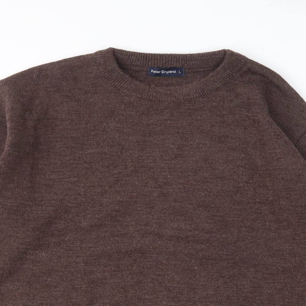 Peter England Mens Brown Round Neck  Acrylic Pullover Jumper Size L