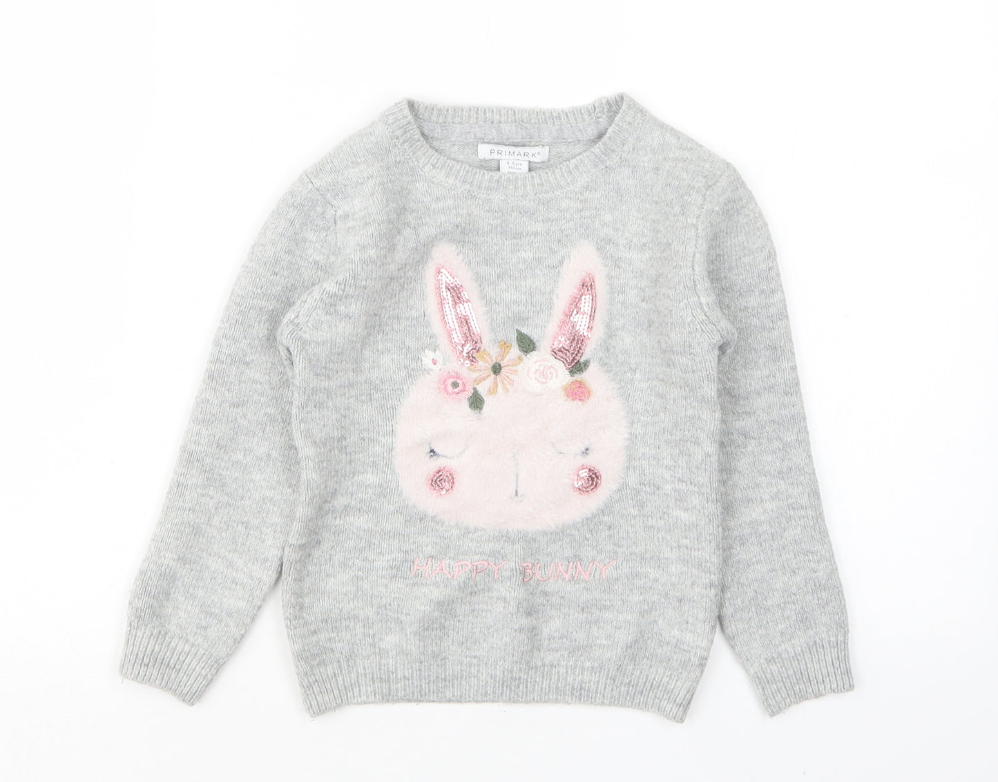 Primark Girls Grey Round Neck  Polyester Pullover Jumper Size 4-5 Years