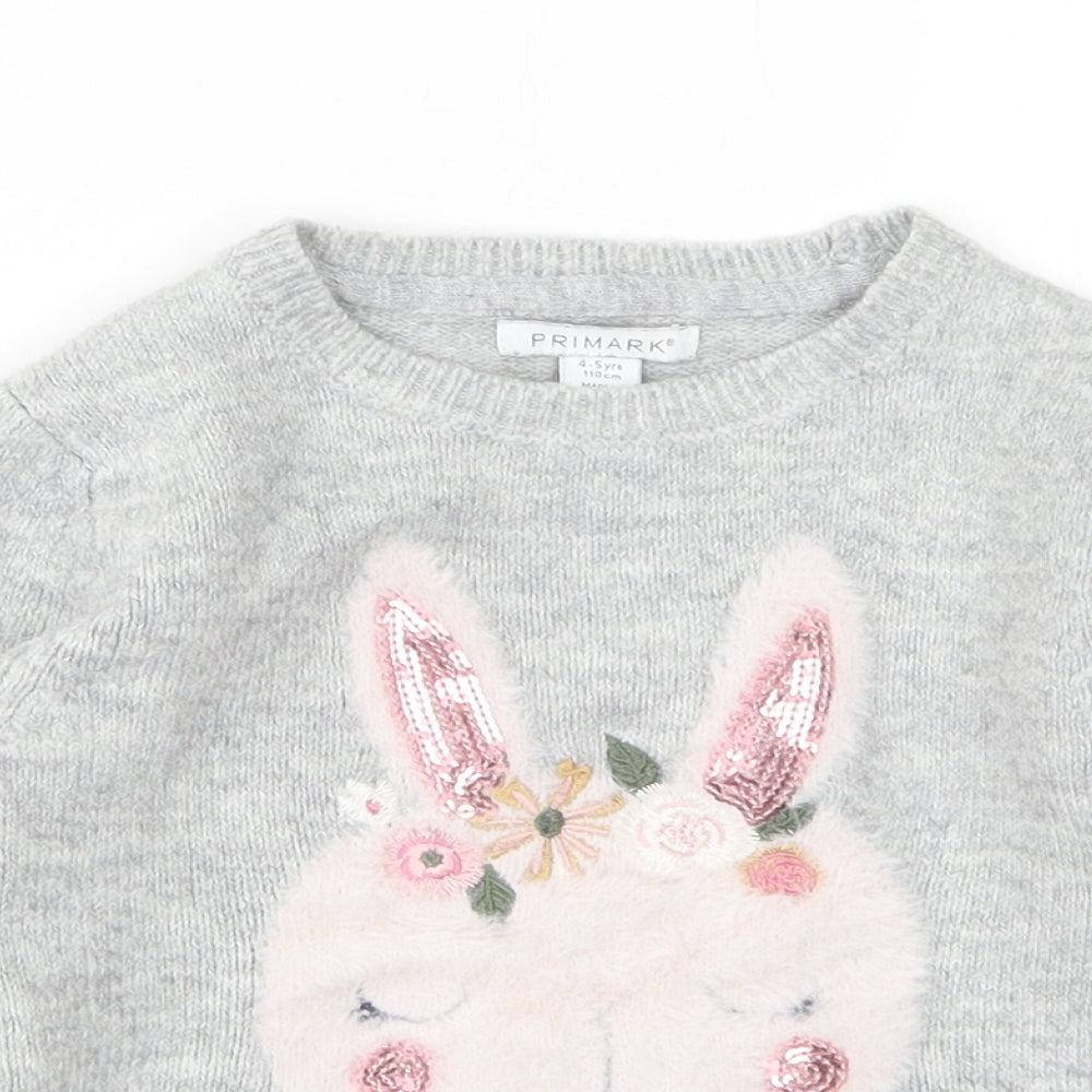 Primark Girls Grey Round Neck  Polyester Pullover Jumper Size 4-5 Years