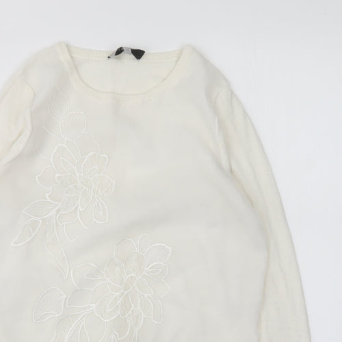 Coast Womens White Round Neck Floral Polyamide Pullover Jumper Size XS