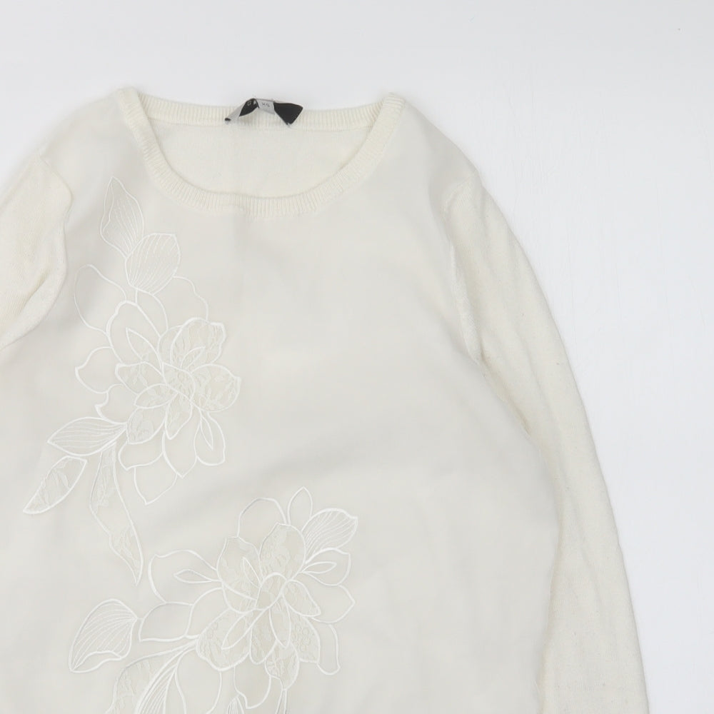 Coast Womens White Round Neck Floral Polyamide Pullover Jumper Size XS