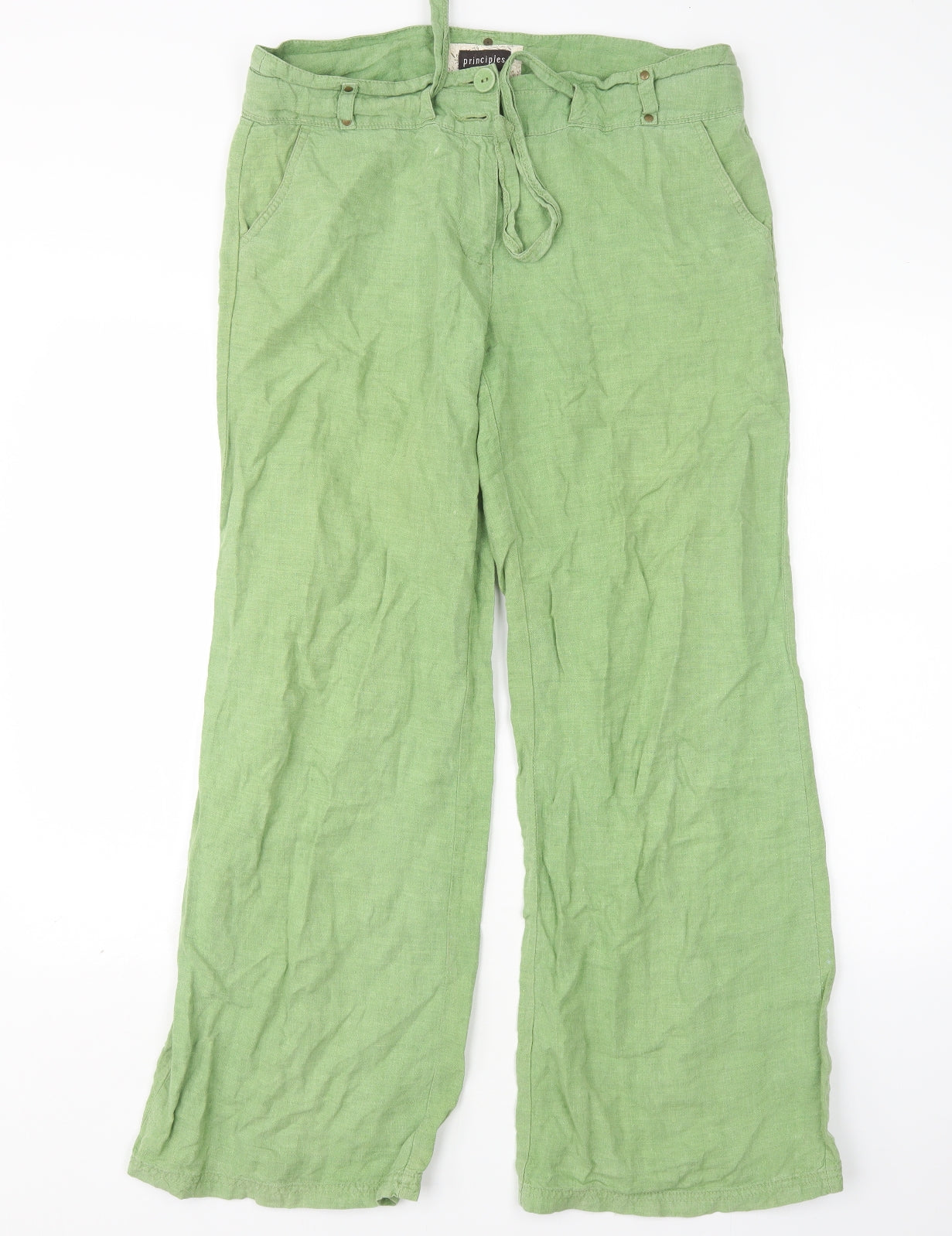 Principles Womens Green  Linen Chino Trousers Size 14 L30 in Regular