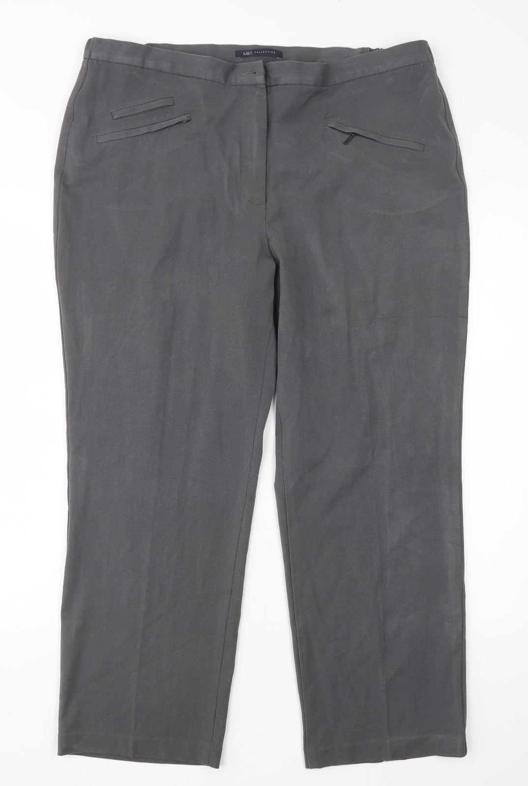M&S Womens Grey  Viscose Trousers  Size 18 L27 in Regular
