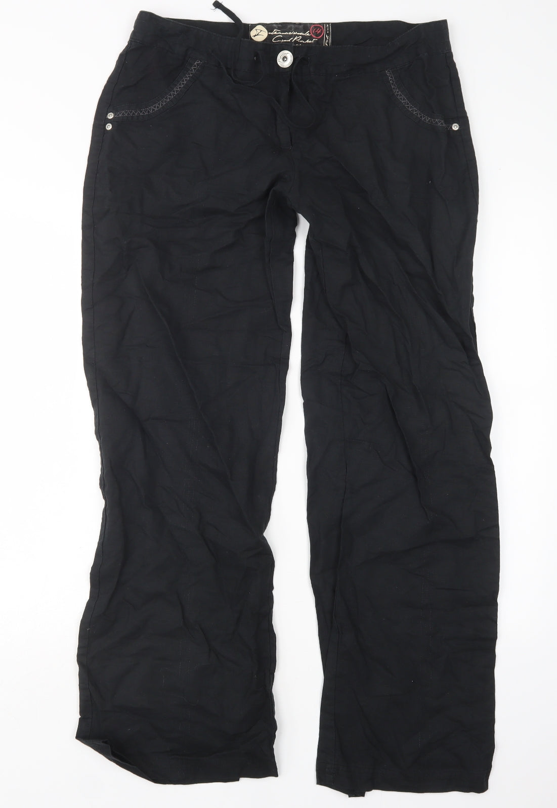 Internacionale Womens Black  Linen Chino Trousers Size 14 L32 in Regular