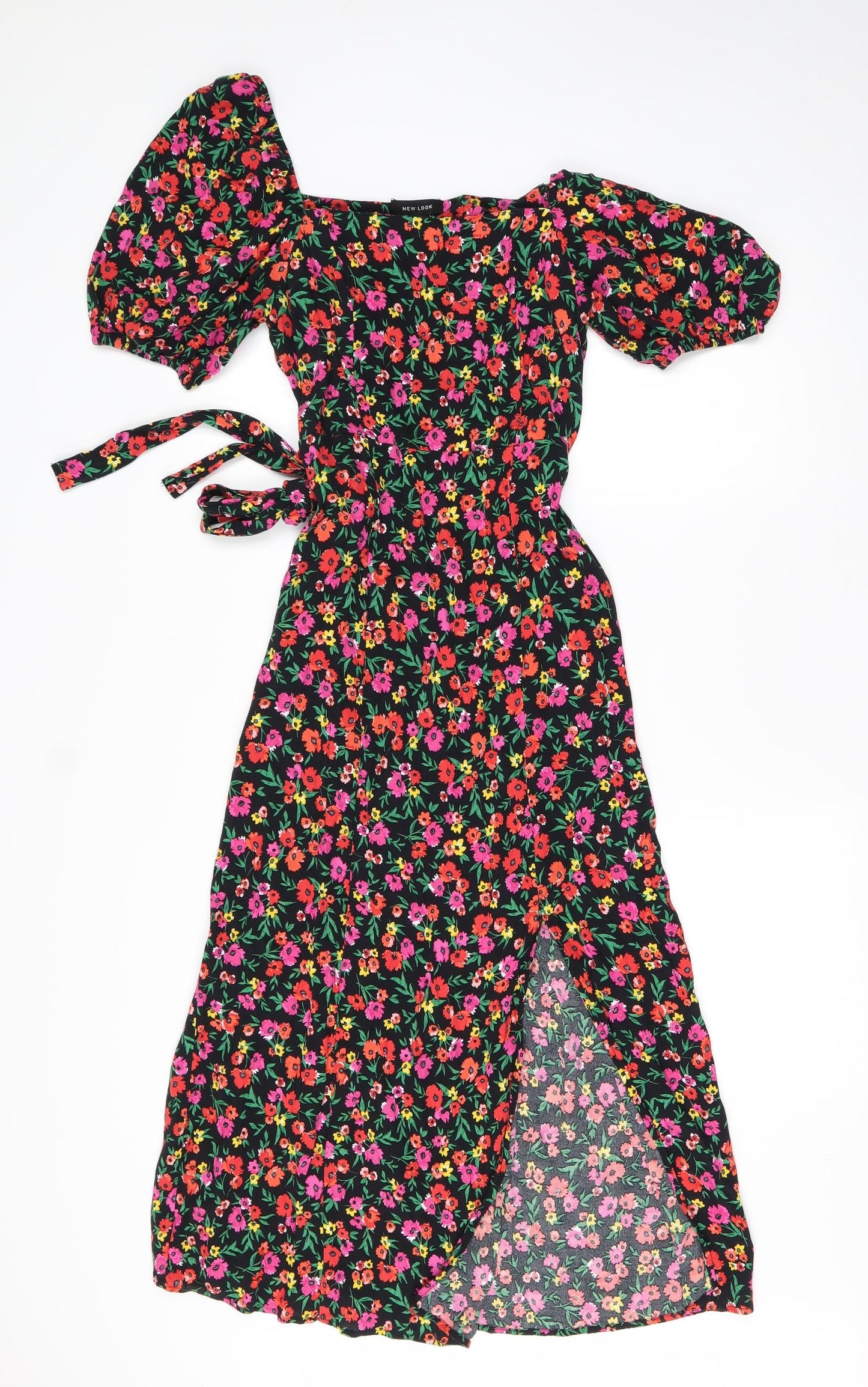New Look Womens Black Floral Viscose Shift  Size 10  Square Neck