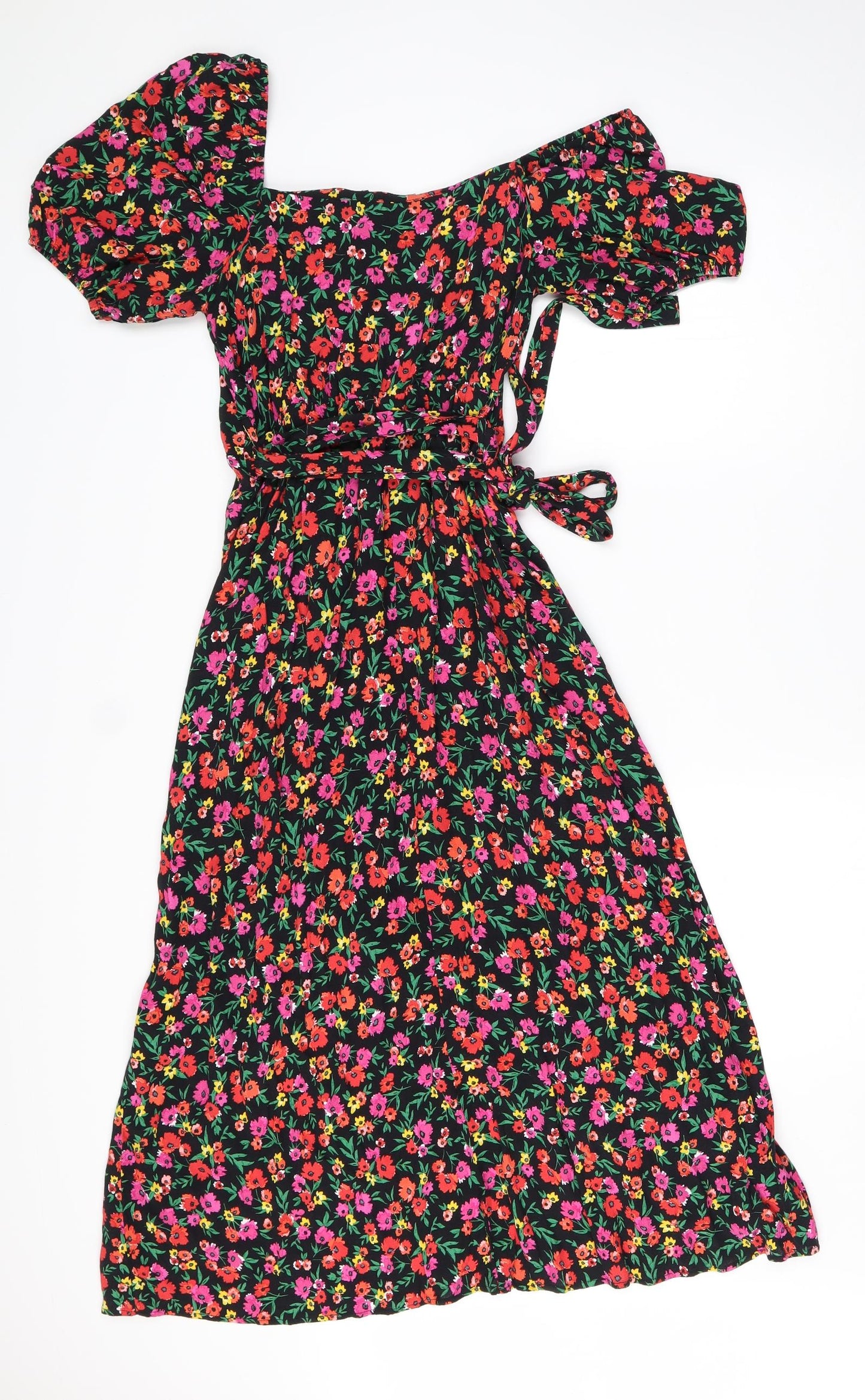 New Look Womens Black Floral Viscose Shift  Size 10  Square Neck