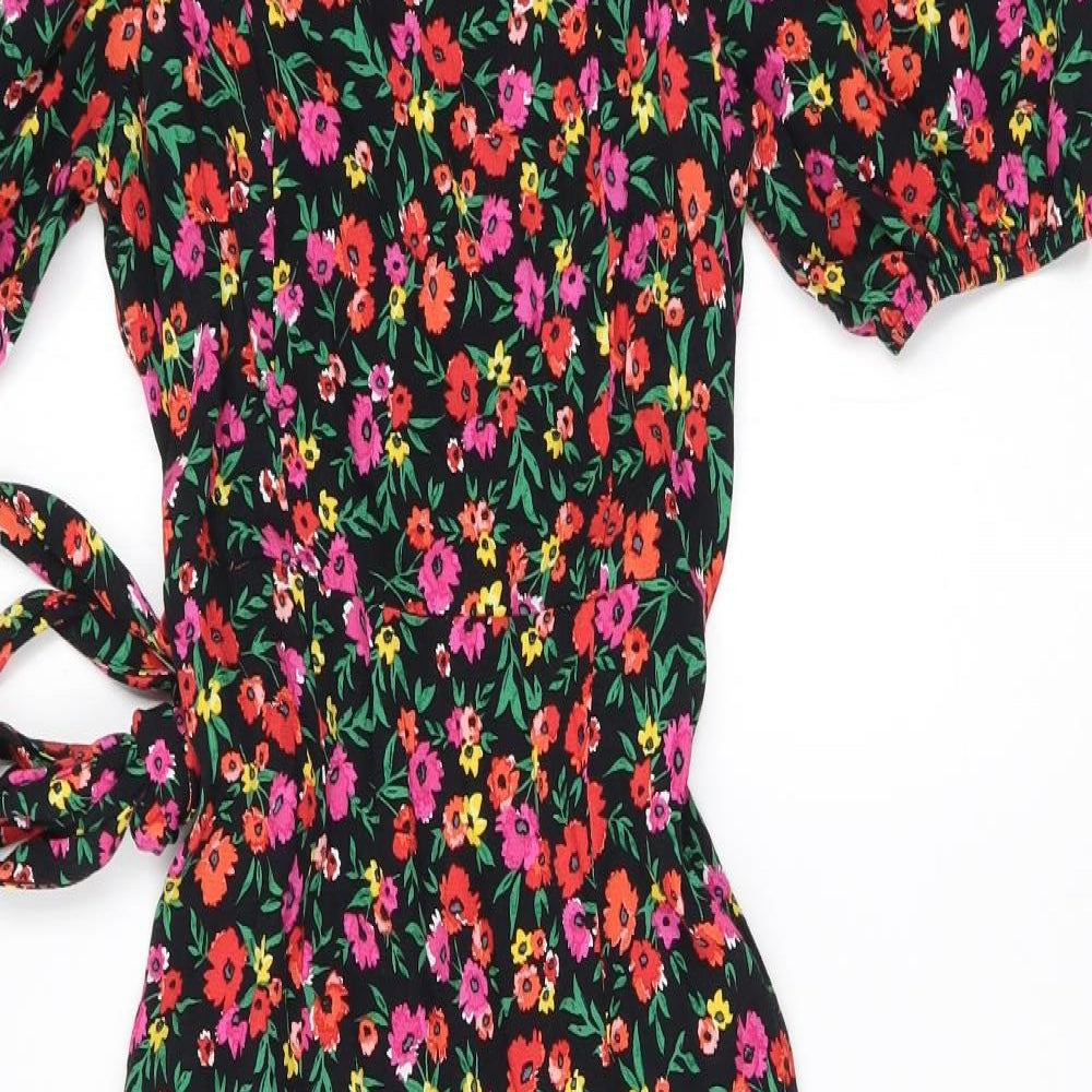 New Look Womens Black Floral Viscose Shift  Size 10  Square Neck